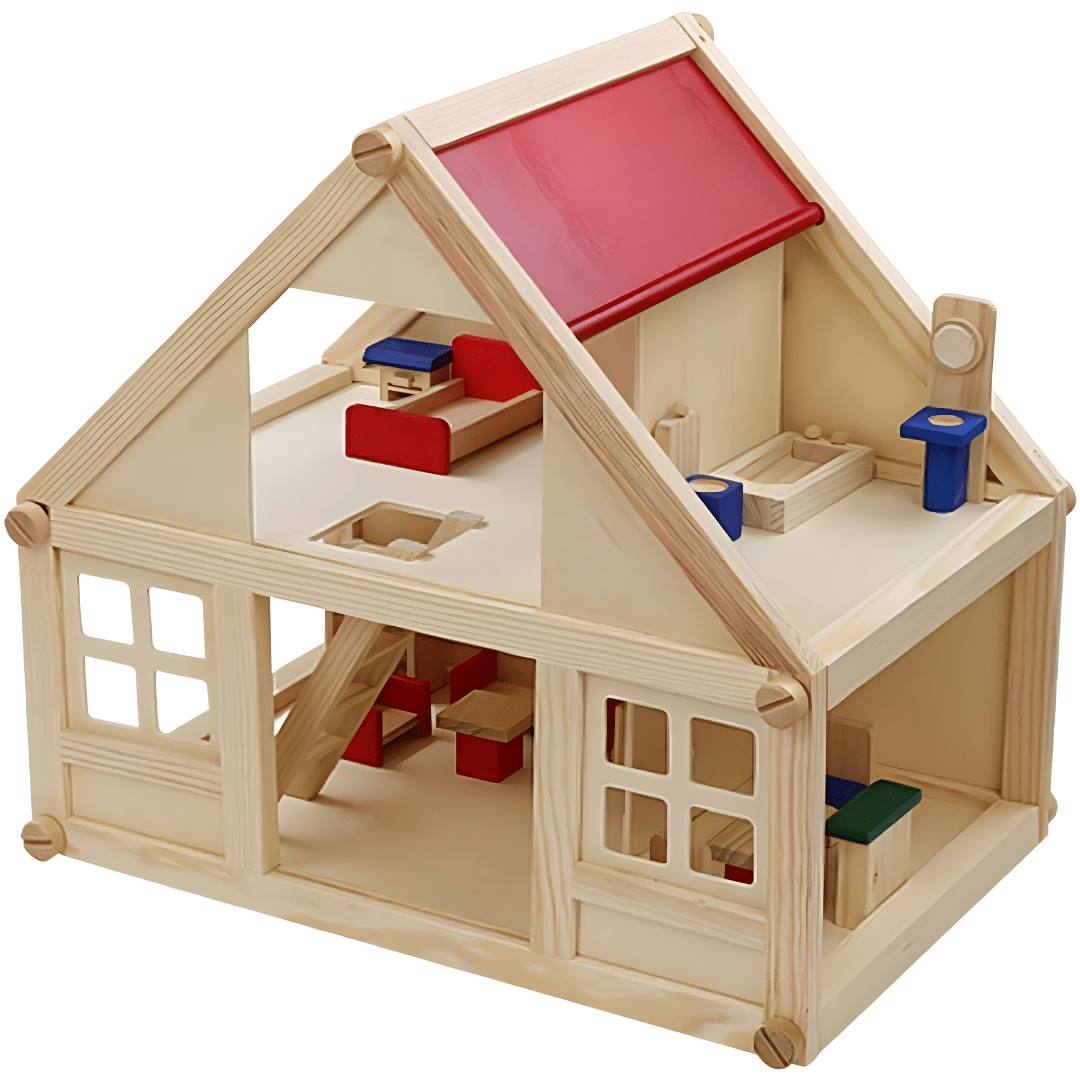 Portable Wooden Doll Mini House with Furniture – Educational Toy for Kids 3+