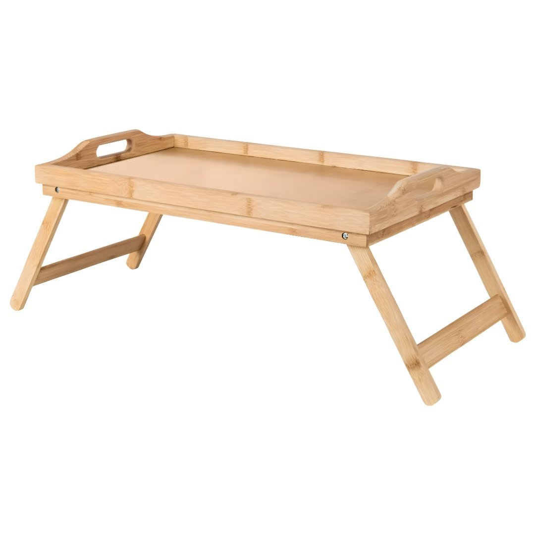 Premium Bamboo Bed & Serving Tray with Folding Legs & Handles