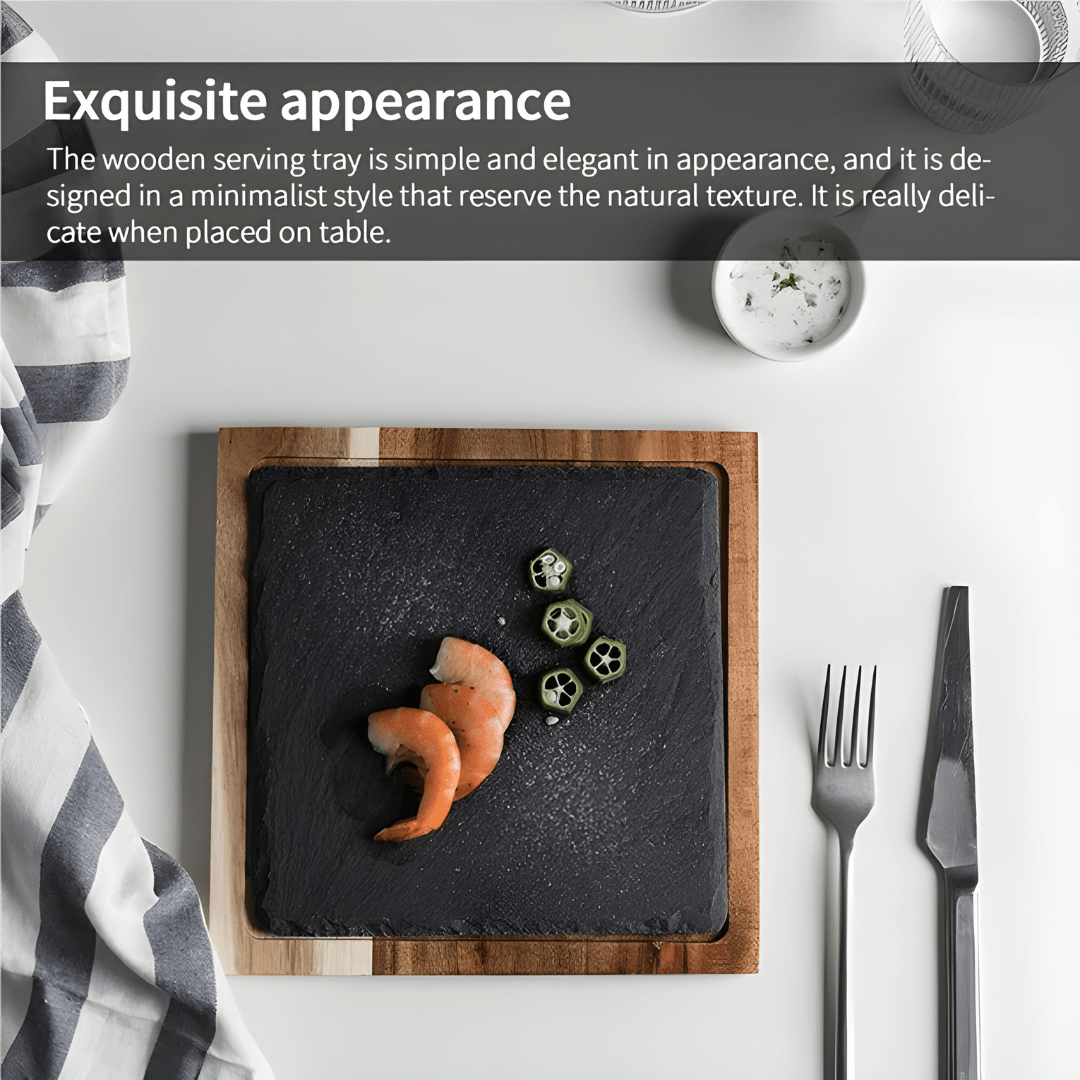 Acacia Wood Steak Serving Board with Slate Stone – Multipurpose Tray