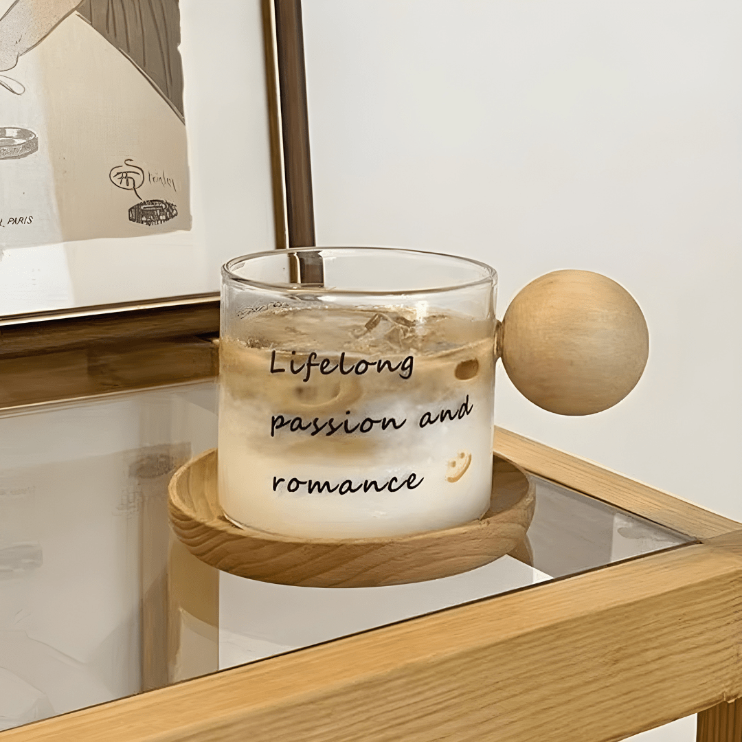 500ml Glass Mug with Wooden Handle & Coaster – Heat Resistant