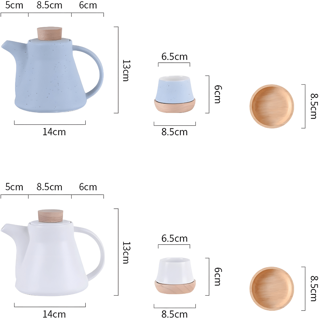 Nordic Matte Porcelain Tea Set – 750ml Teapot with 4 Cups, Infuser & Wooden Coasters