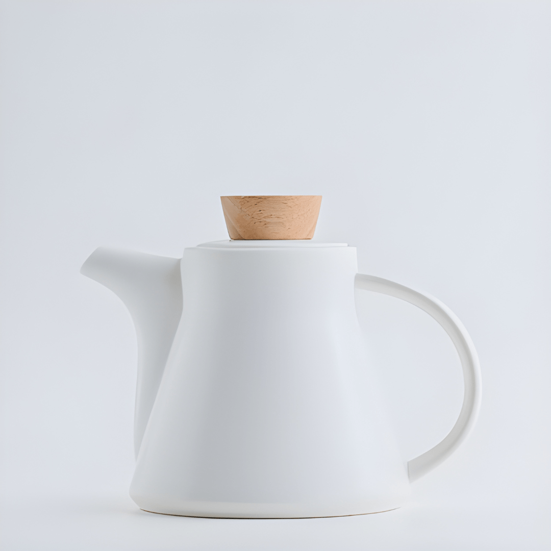 Nordic Matte Porcelain Tea Set – 750ml Teapot with 4 Cups, Infuser & Wooden Coasters