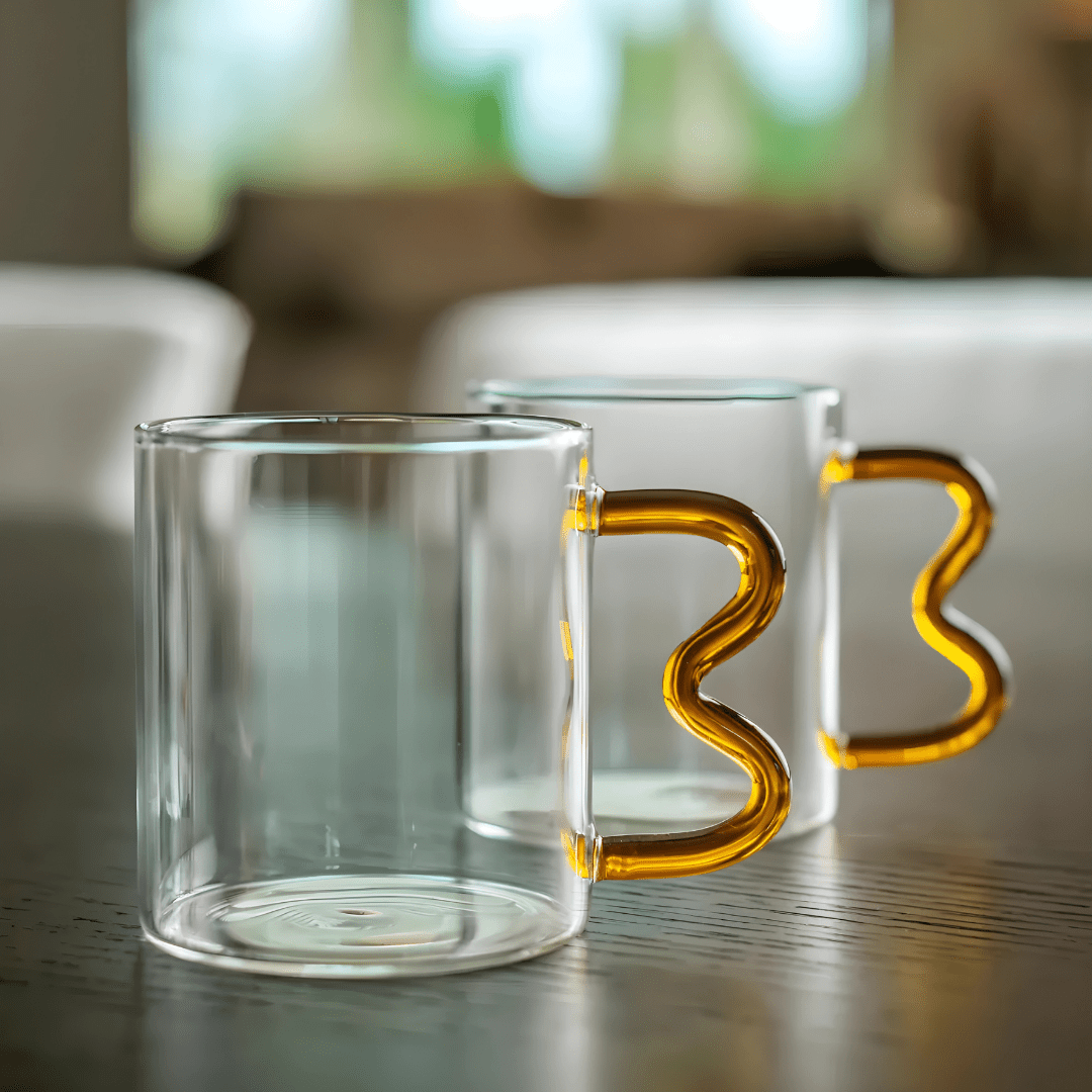 380ml Heart-Shaped Clear Glass Mug with Wavy Handle