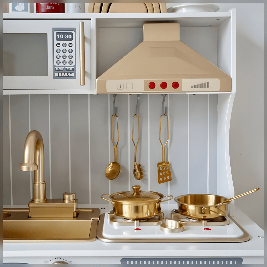 Wooden Kids Kitchen Set with Water, Lights & Sound – Pretend Cooking Fun