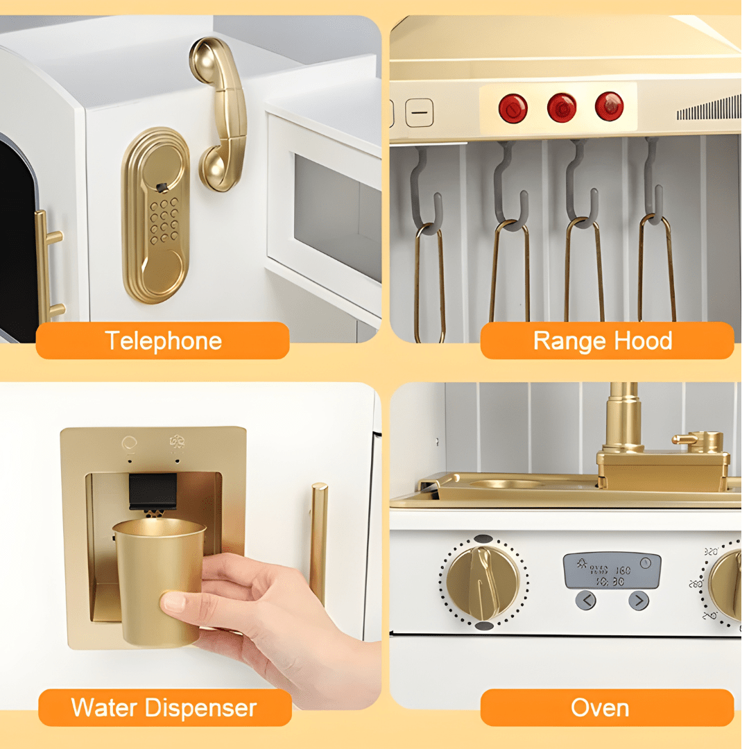 Wooden Kids Kitchen Set with Water, Lights & Sound – Pretend Cooking Fun