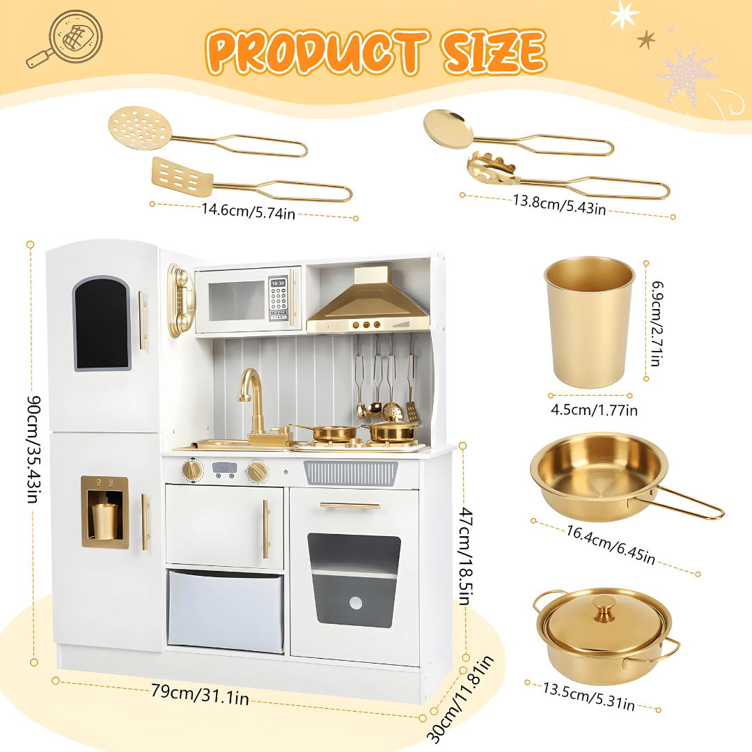 Wooden Kids Kitchen Set with Water, Lights & Sound – Pretend Cooking Fun