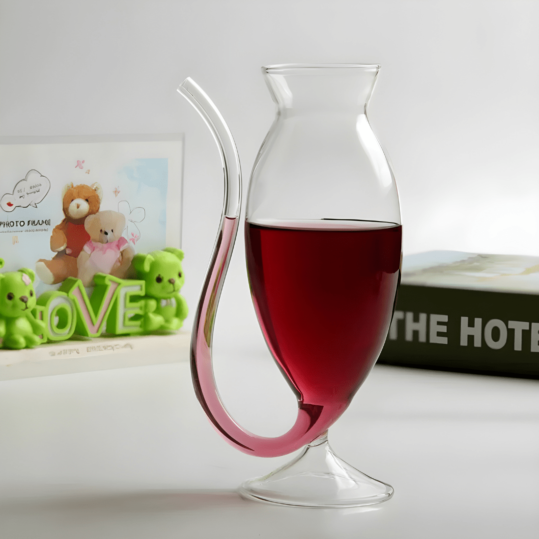 340ml Creative Glass Cup with Built-In Straw – Elegant Juice & Wine Tumbler