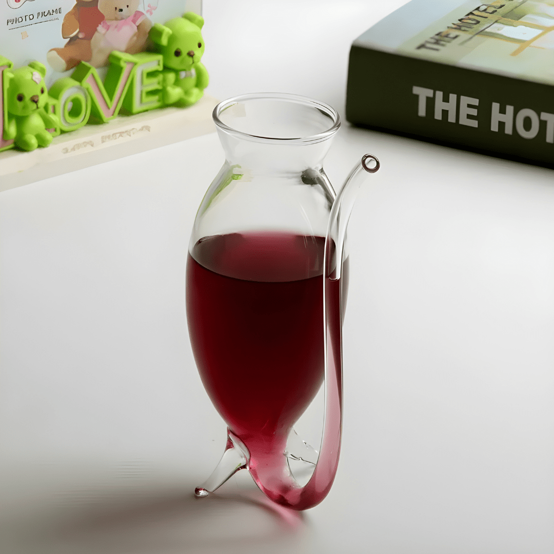 340ml Creative Glass Cup with Built-In Straw – Elegant Juice & Wine Tumbler