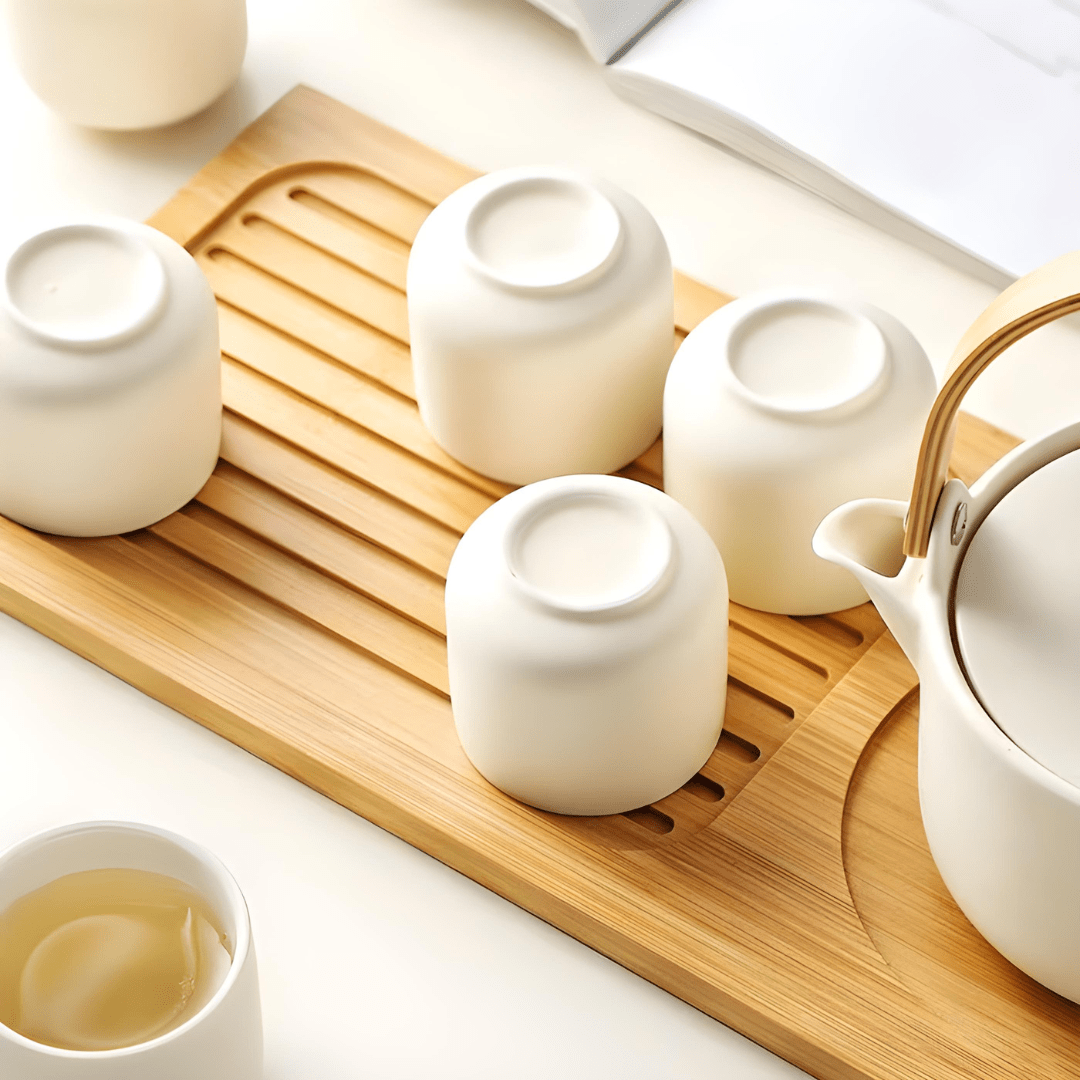 Handmade Ceramic Tea Set with Bamboo Tray – 5-Piece