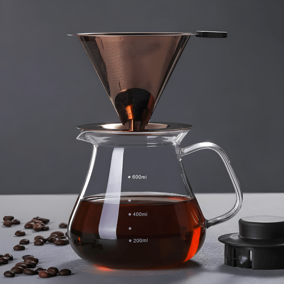 600ml Pour Over Coffee Maker with Reusable Stainless Steel Filter – Modern Glass Design
