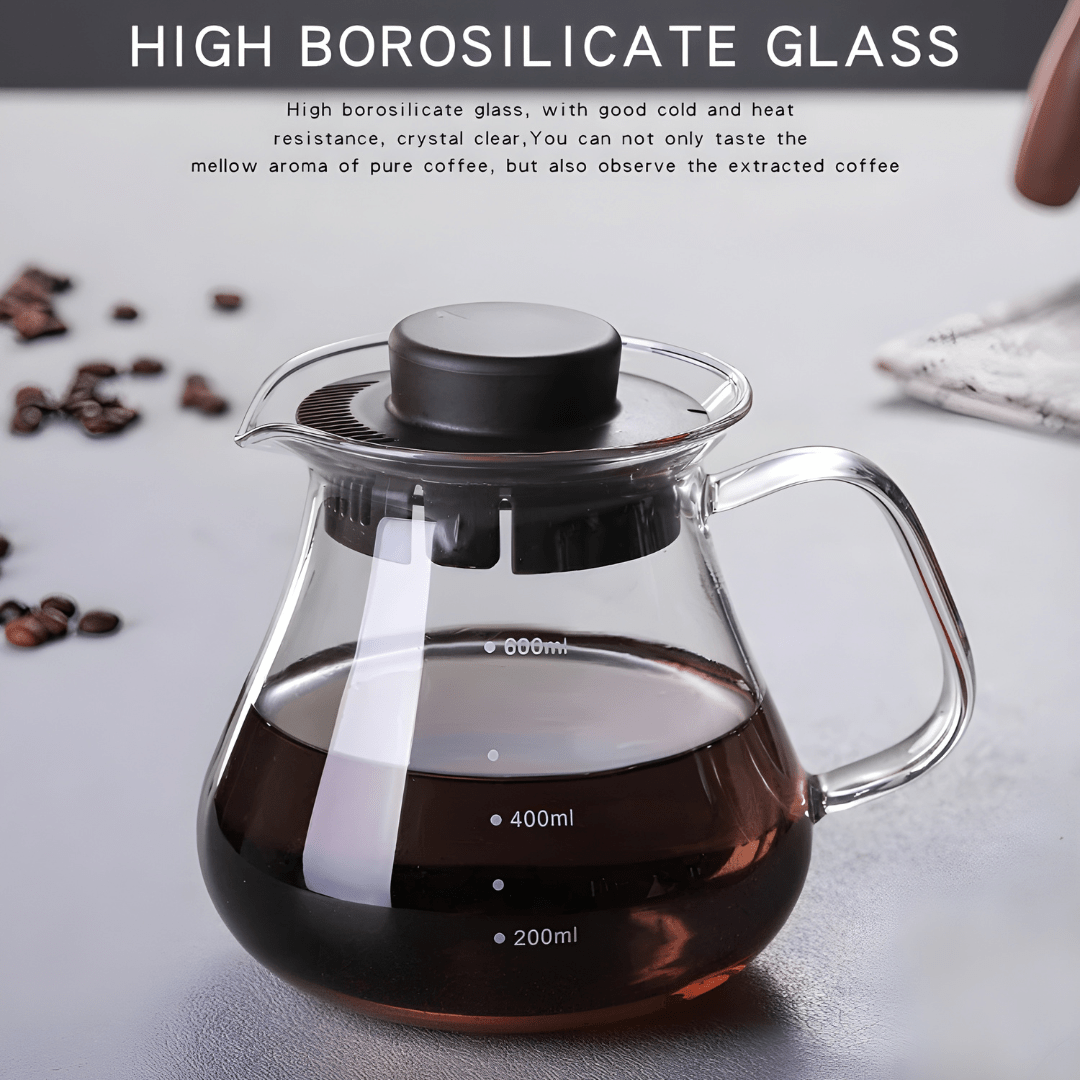 600ml Pour Over Coffee Maker with Reusable Stainless Steel Filter – Modern Glass Design