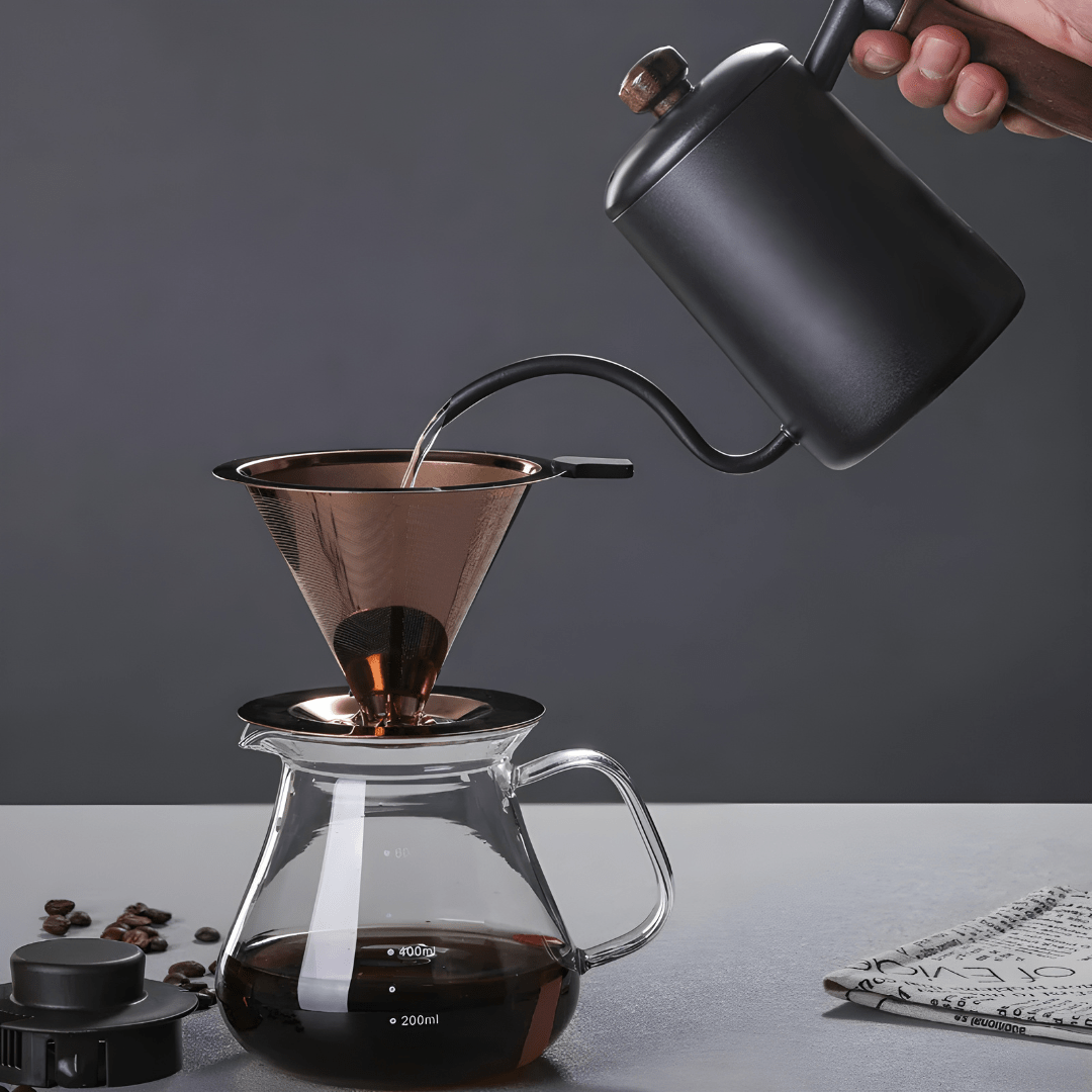600ml Pour Over Coffee Maker with Reusable Stainless Steel Filter – Modern Glass Design