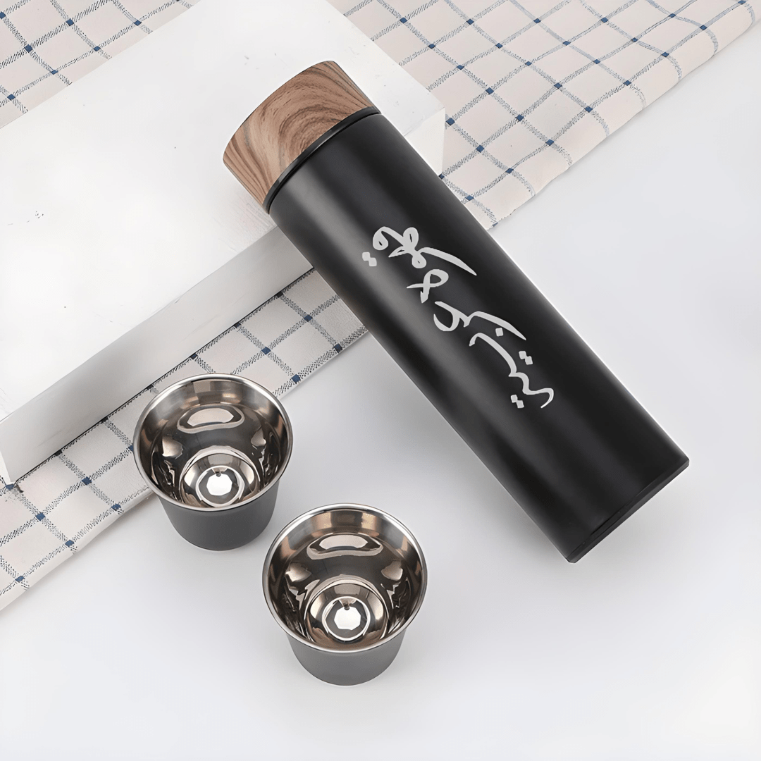 500ml Double-Wall Black Stainless Steel Tumbler with 2 Cups