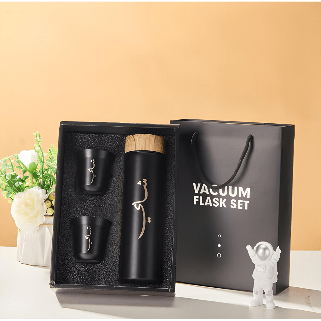 500ml Double-Wall Black Stainless Steel Tumbler with 2 Cups