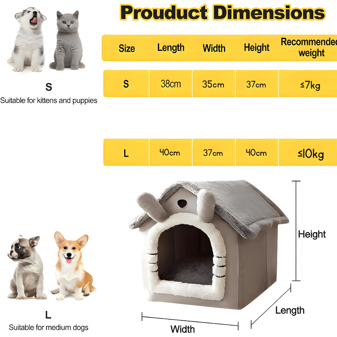 Cozy Indoor Pet House – Soft Plush Kennel with Detachable Roof 2 Sizes