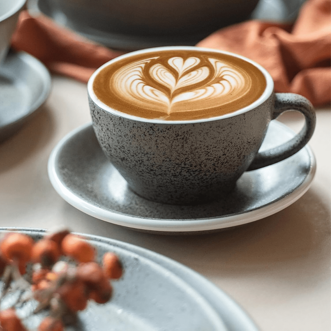 300ml Vintage Ceramic Coffee Cup & Saucer Set – Grey Stone Finish