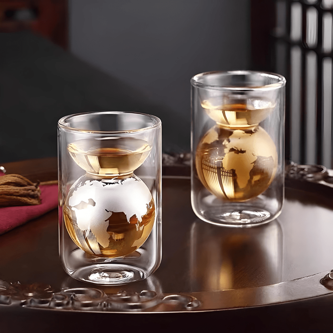 160ml Double-Layer Borosilicate Earth Glass – 3D World Map Cup