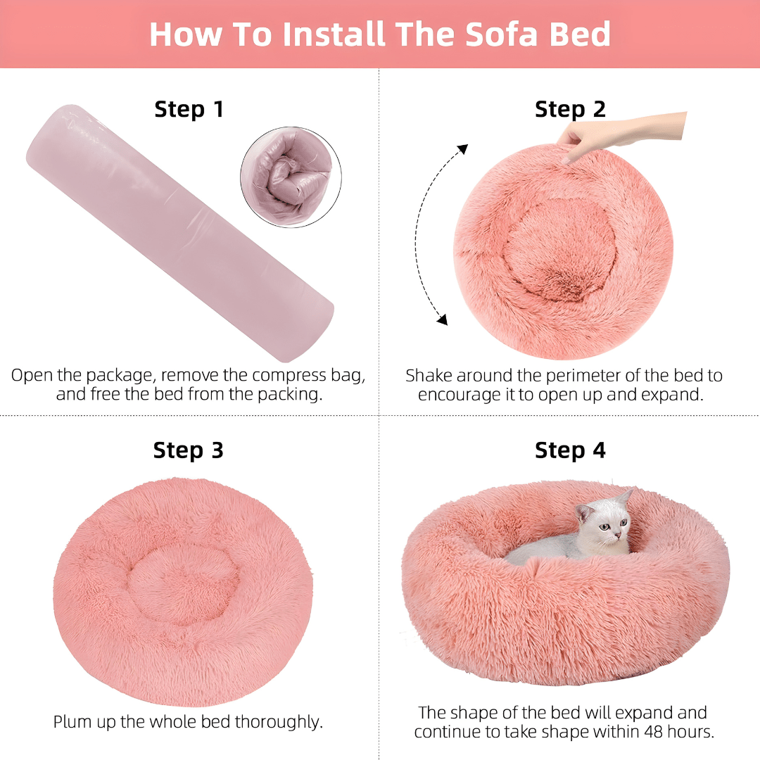 Faux Fur Donut Bed For Cats & Small Dogs – 80Cm , Washable, Anti-Slip Base