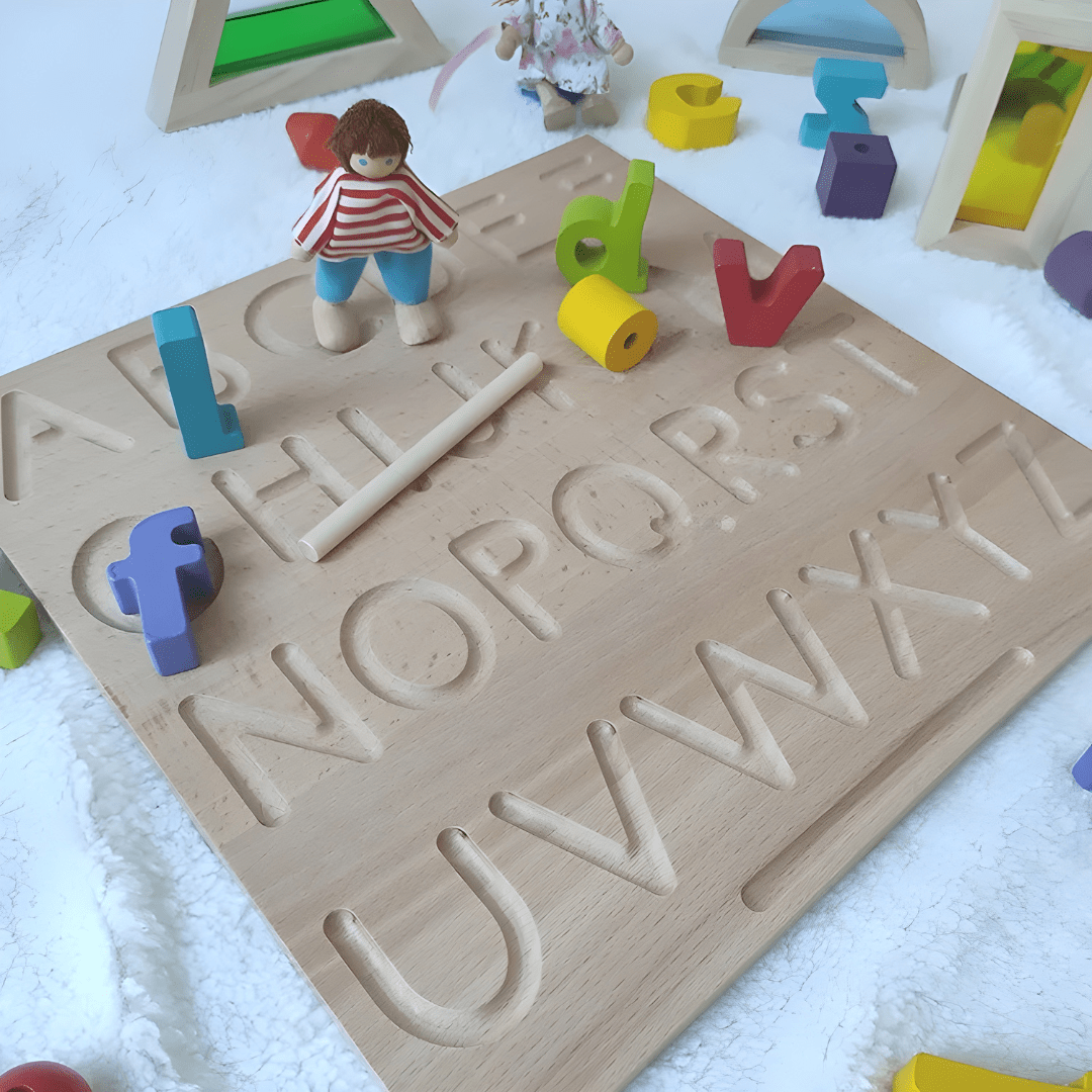 Montessori Wooden Alphabet & Number Tracing Board – Double‑Sided Educational Toy