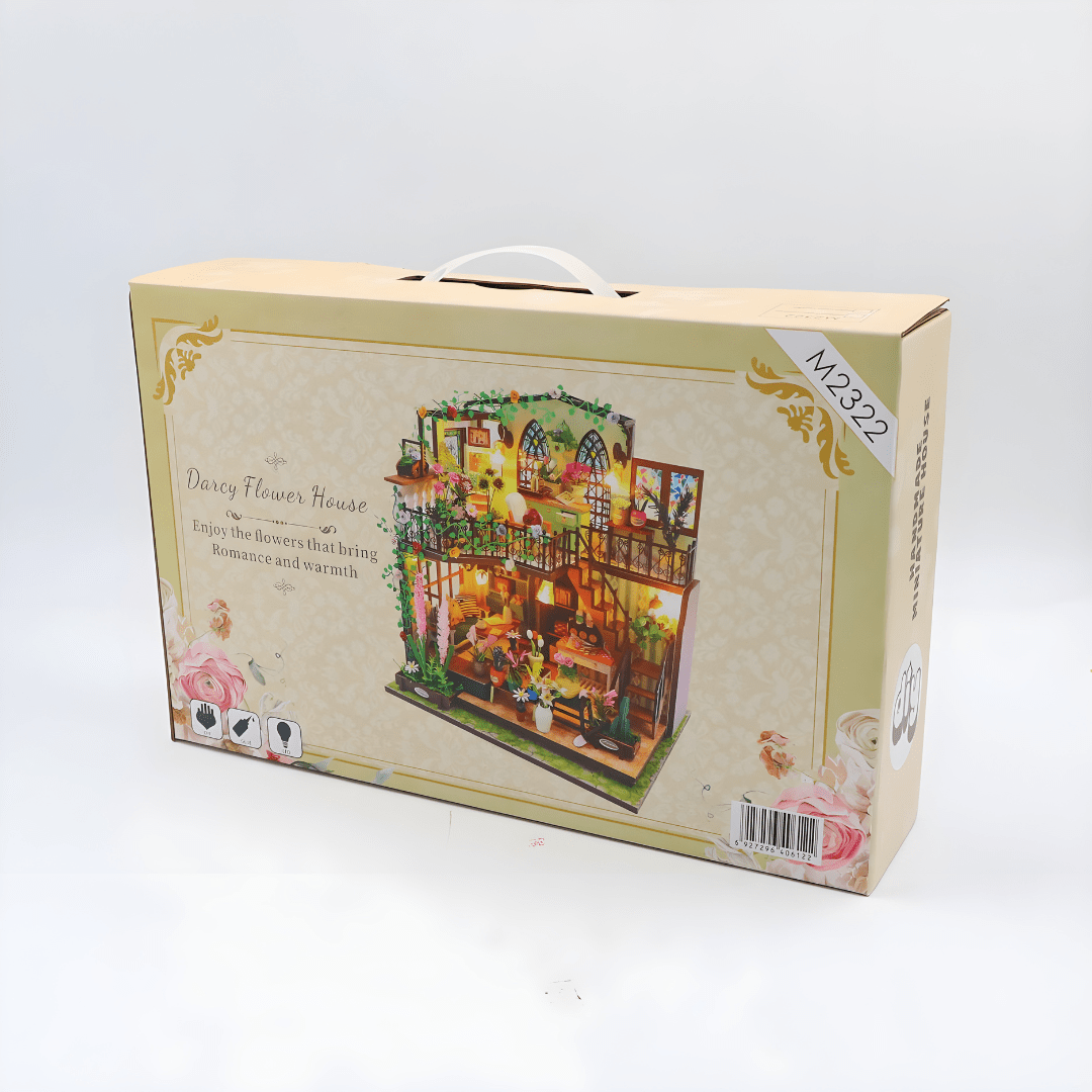 Darcy Flower House DIY Miniature with LED Lights, Music & Plexiglass Cover – 22×17×24cm