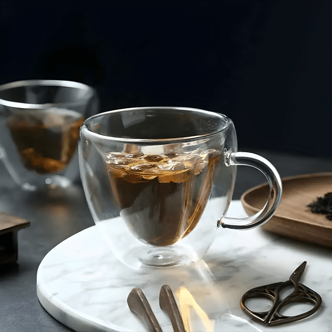 Premium Heart-Shaped Double Wall Glass Mug 350ml