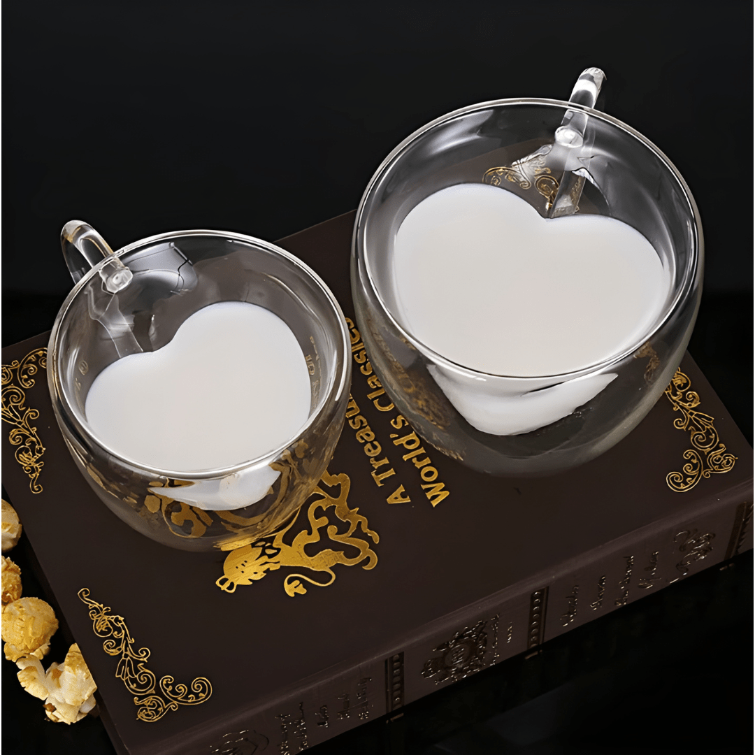 Premium Heart-Shaped Double Wall Glass Mug 350ml
