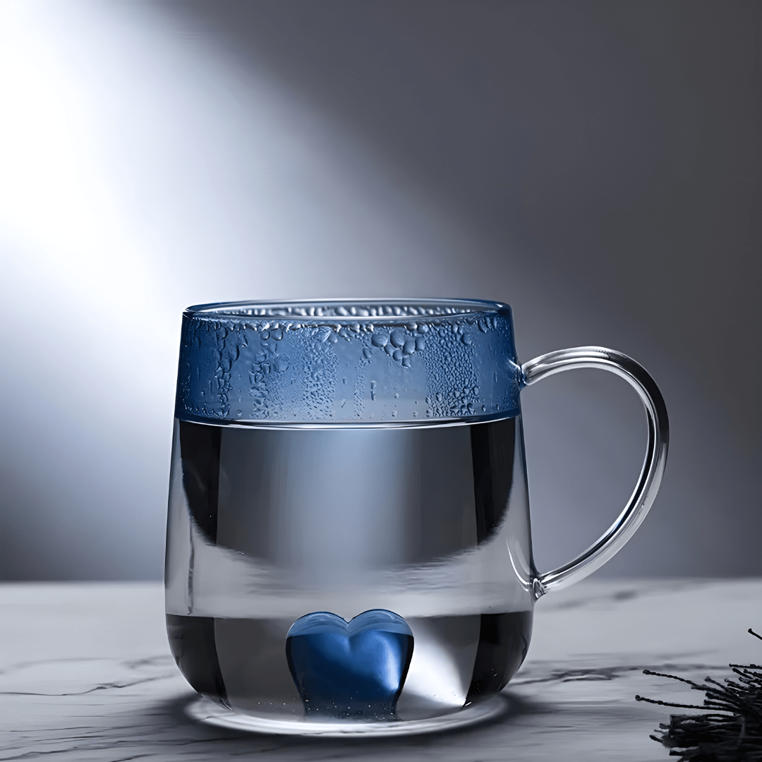 400ml 3d Borosilicate Glass Cup with Heart Detail – Pink or Blue Gradient