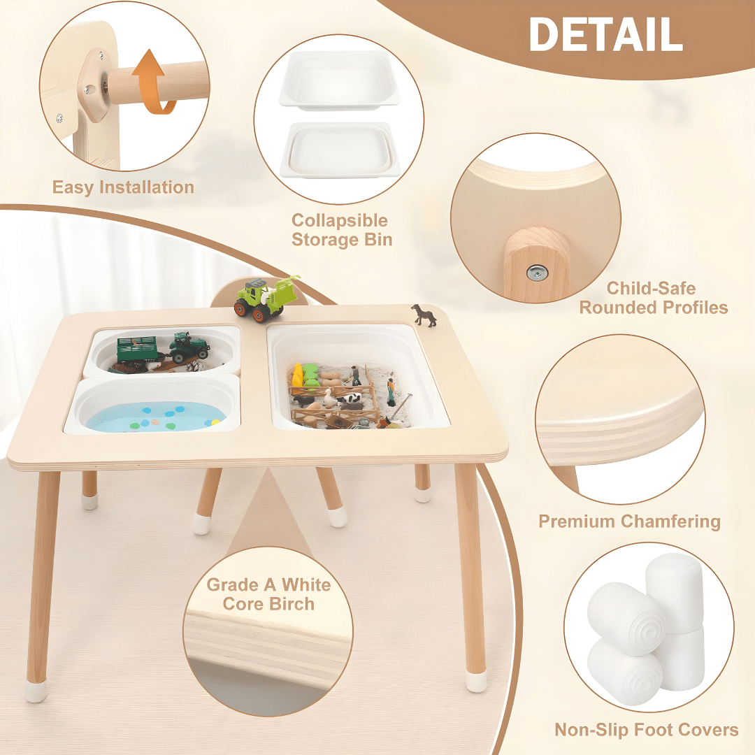 Montessori Wooden Sensory Table with Bins