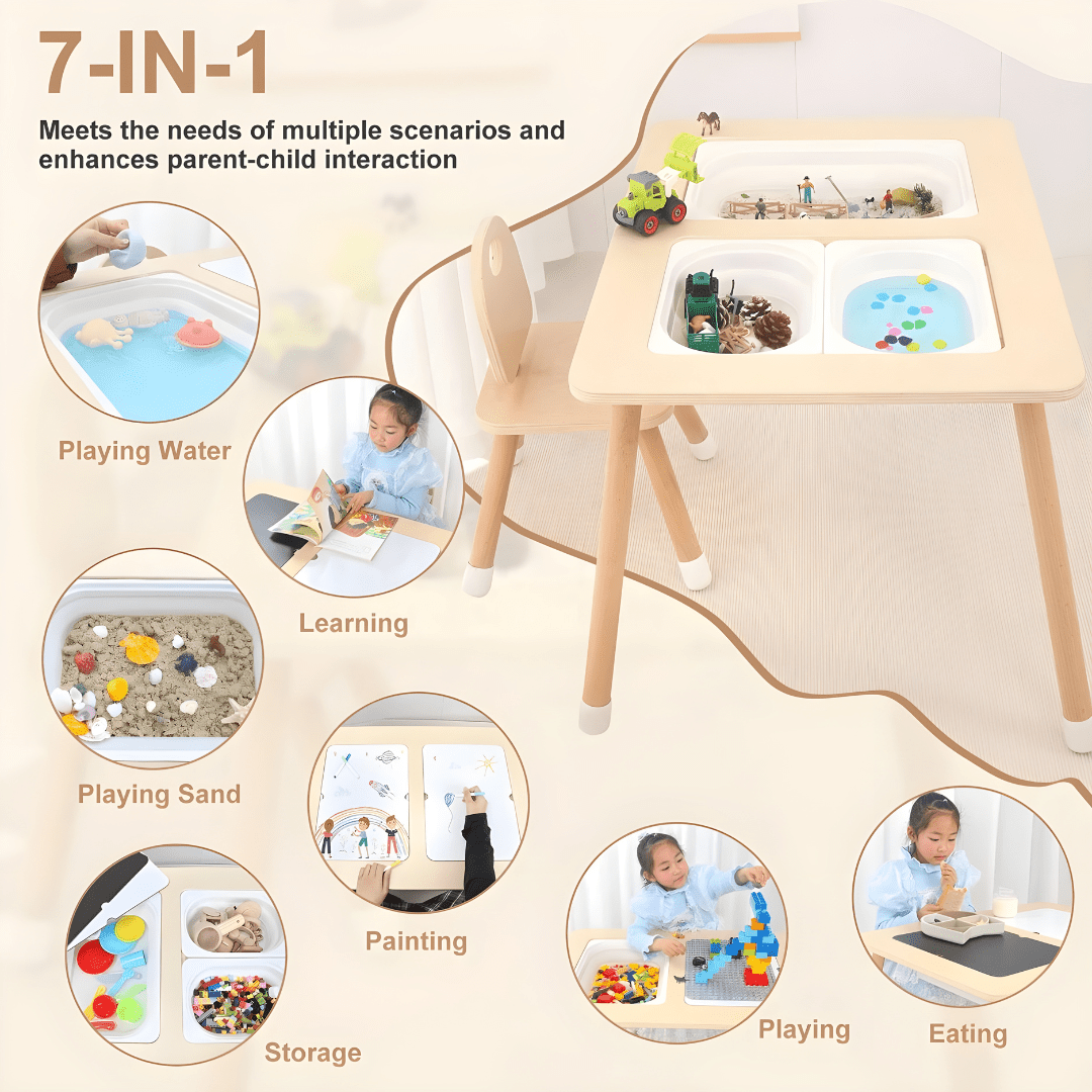 Montessori Wooden Sensory Table with Bins