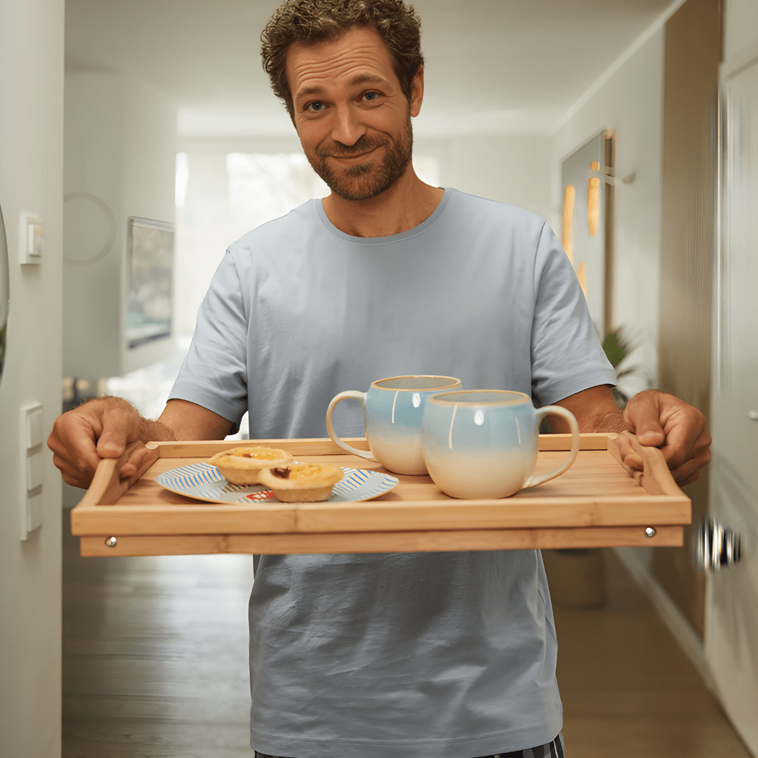 Premium Bamboo Bed & Serving Tray with Folding Legs & Handles