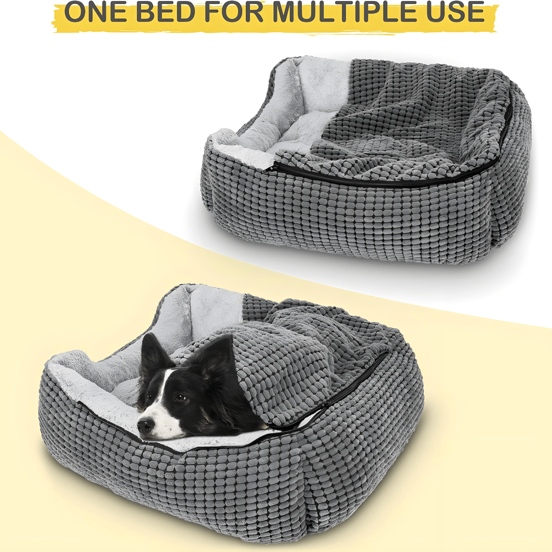 2-in-1 Cave Hooded Puppy Bed – For Small & Medium Dogs & All Cats