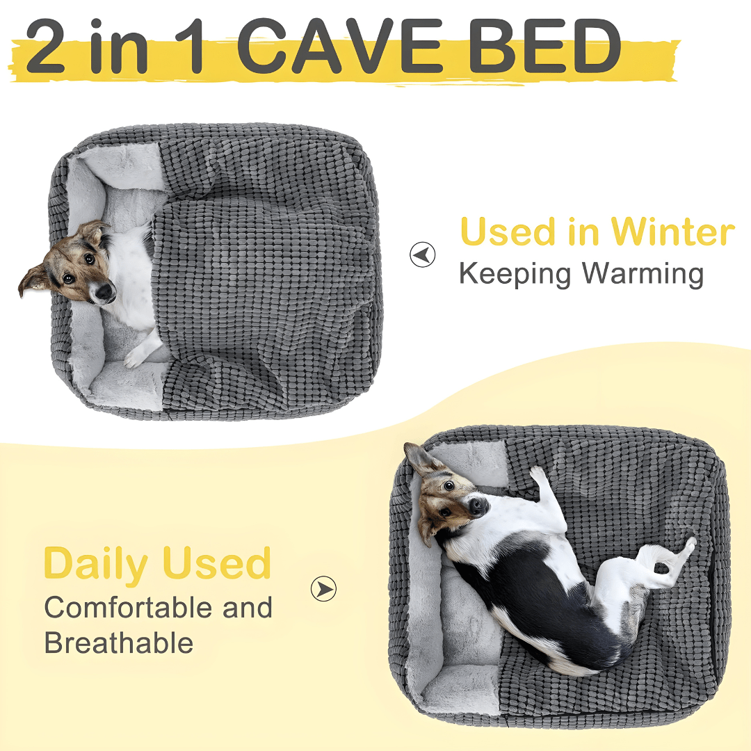2-in-1 Cave Hooded Puppy Bed – For Small & Medium Dogs & All Cats
