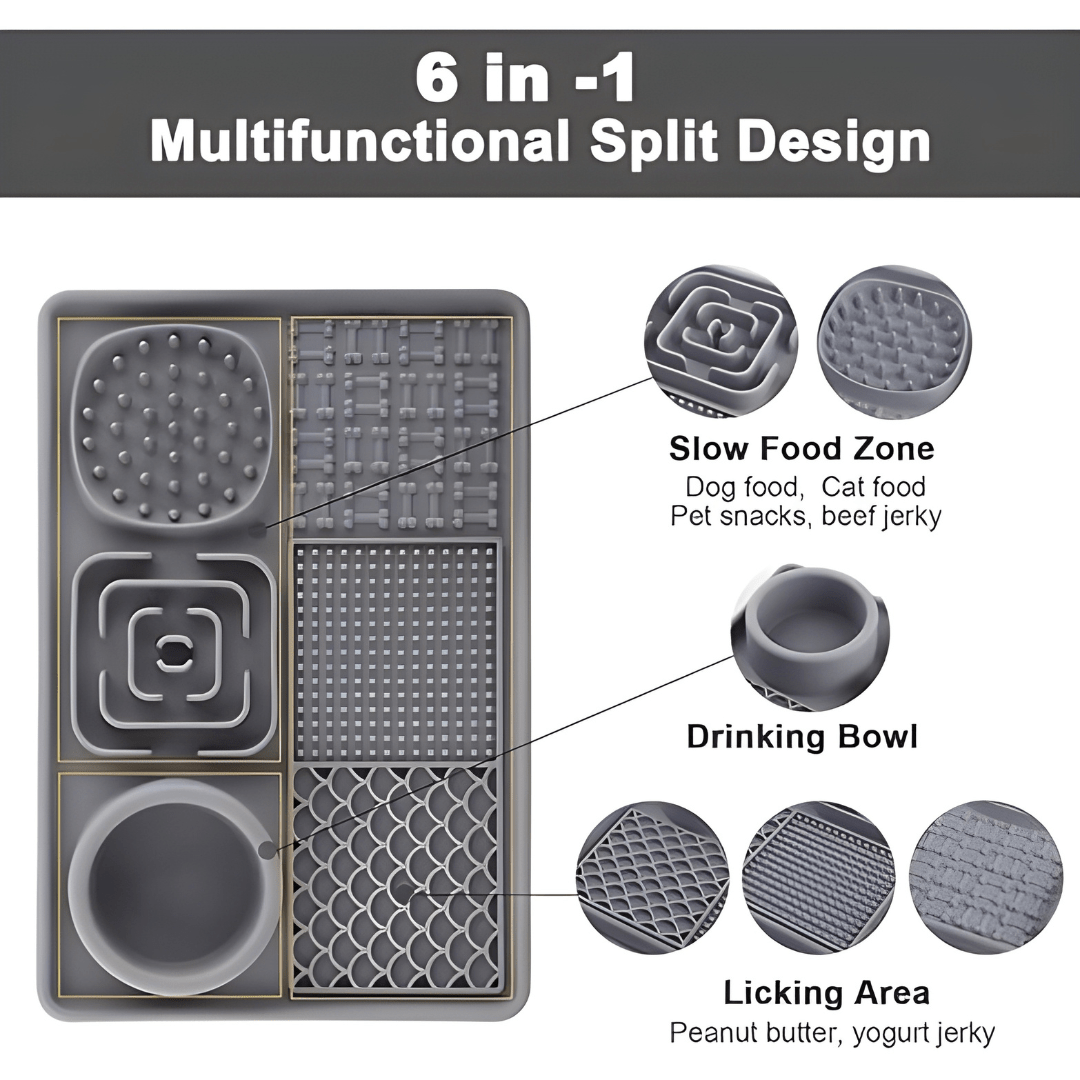 6-in-1 Silicone Slow Feeder & Lick Mat with Bowl for Dogs & Cats