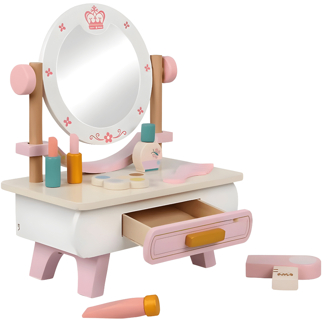 Wooden Kids Makeup Vanity Dresser with Mirror & Accessories 3 Years +