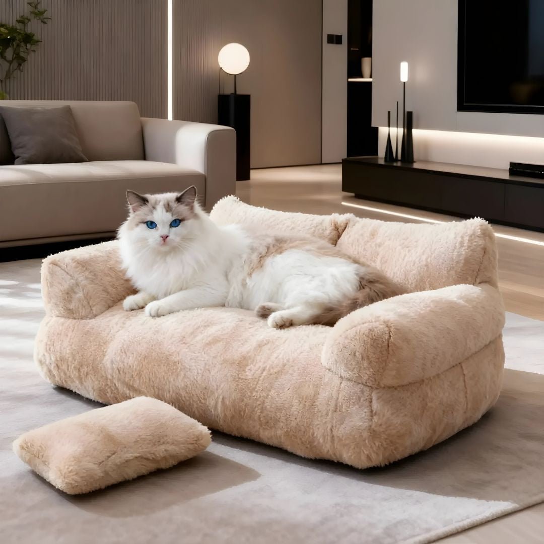 Plush Pet Sofa Bed – Soft Washable Dog & Cat Couch with Armrests (95×65cm)