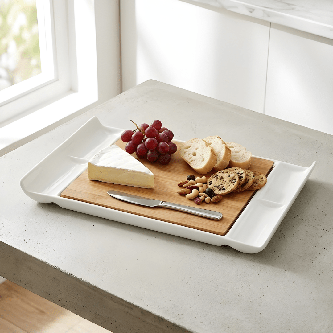 ERNESTO 2-in-1 Bamboo & Ceramic Serving and Cutting Tray (30×23cm)