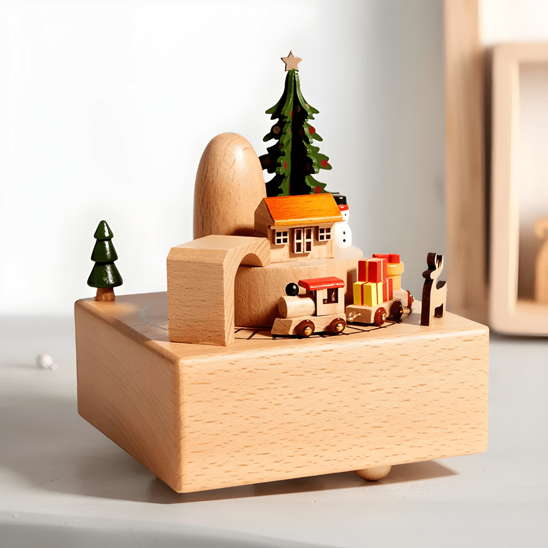 Artisan Wooden Christmas Train Music Box