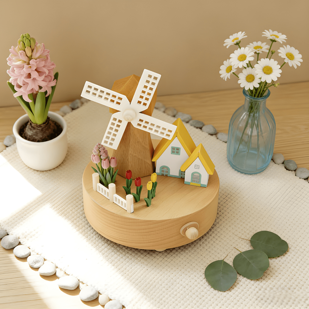 Artisan Wooden Windmill Music Box – “Castle in the Sky”