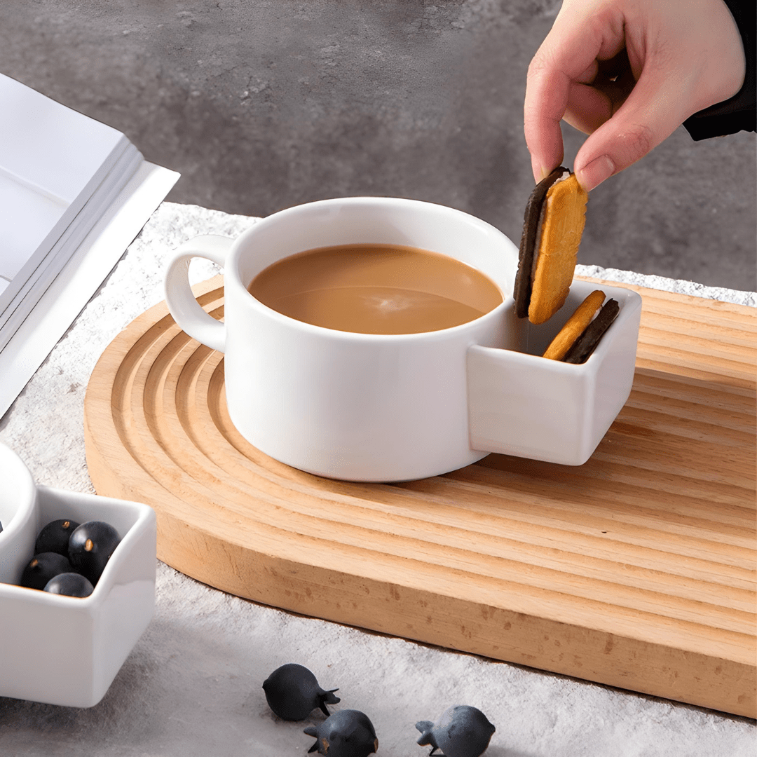 Ceramic Coffee Mug with Biscuit Holder – 180ml or 250ml
