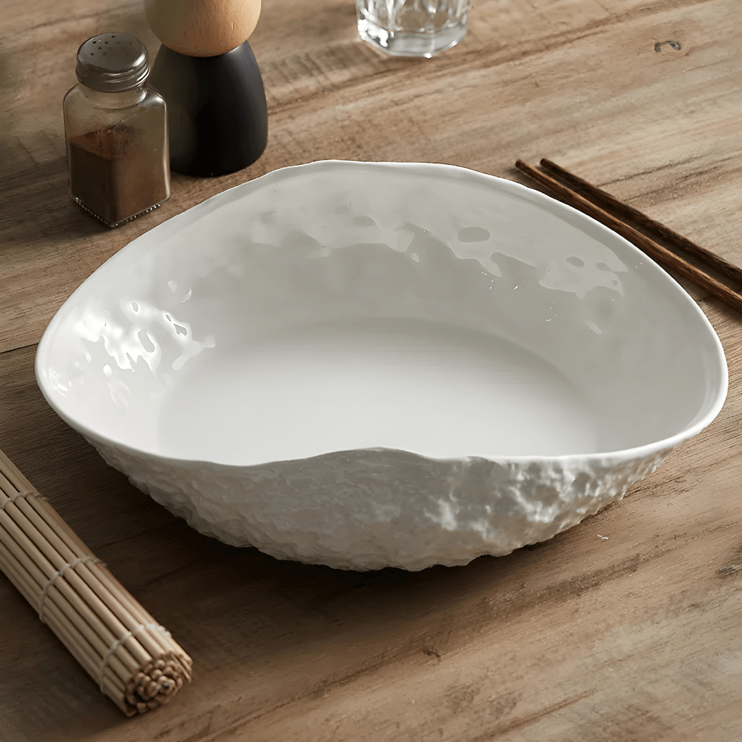 Textured Oval Ceramic Serving Plate – Minimalist Rock Design