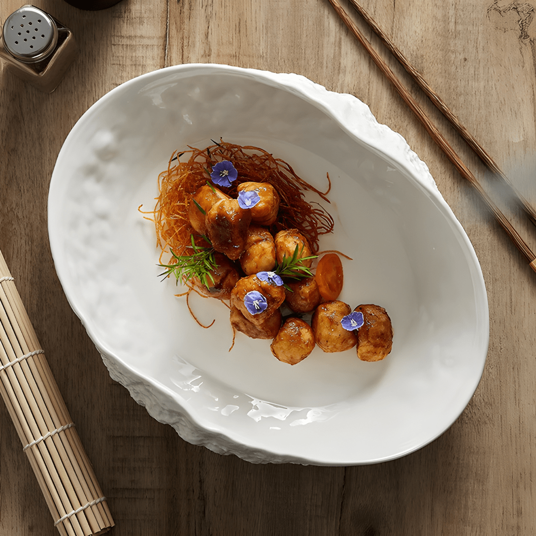 Textured Oval Ceramic Serving Plate – Minimalist Rock Design