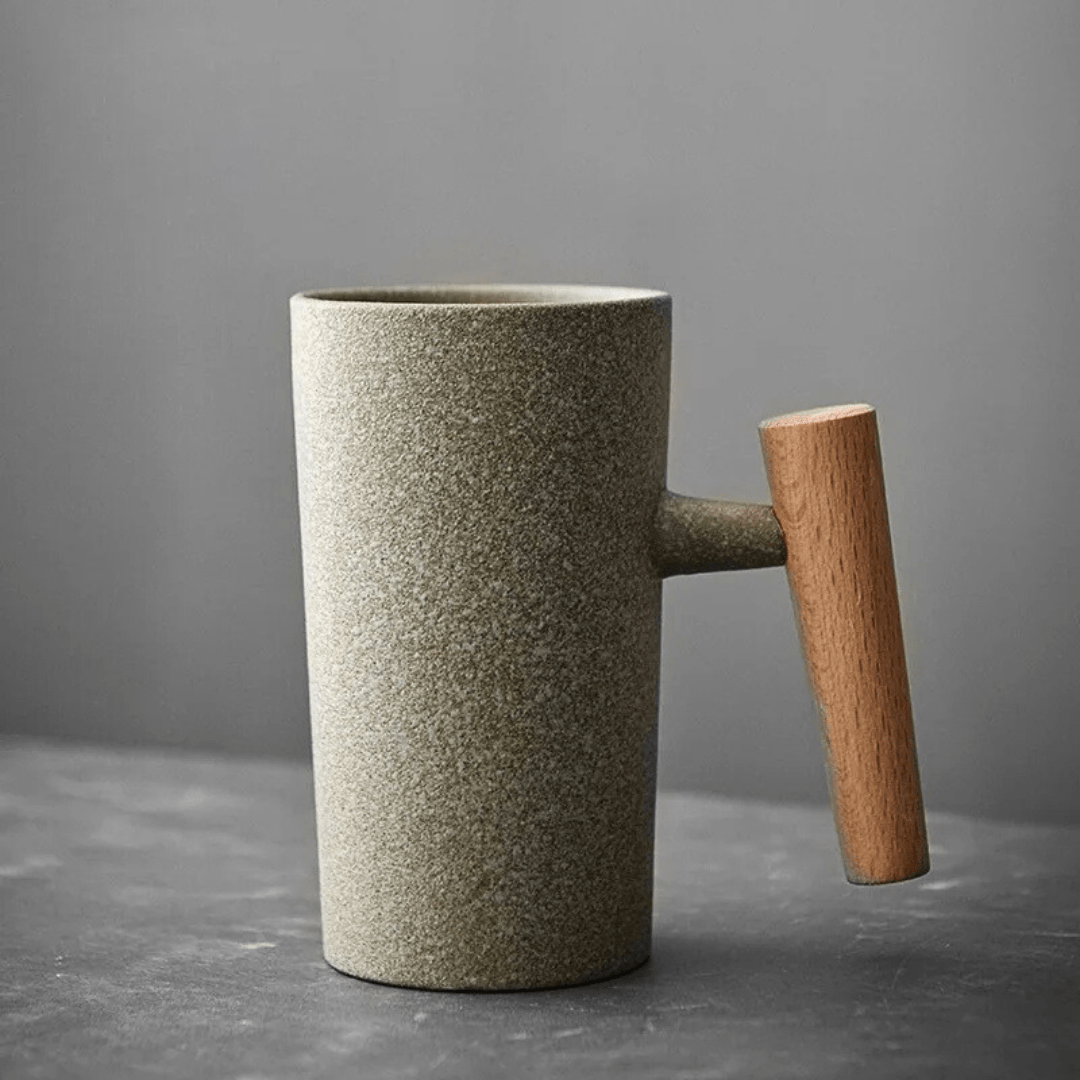 Nordic Earth Ceramic Mug with Wooden Handle – 180ml Japanese Style