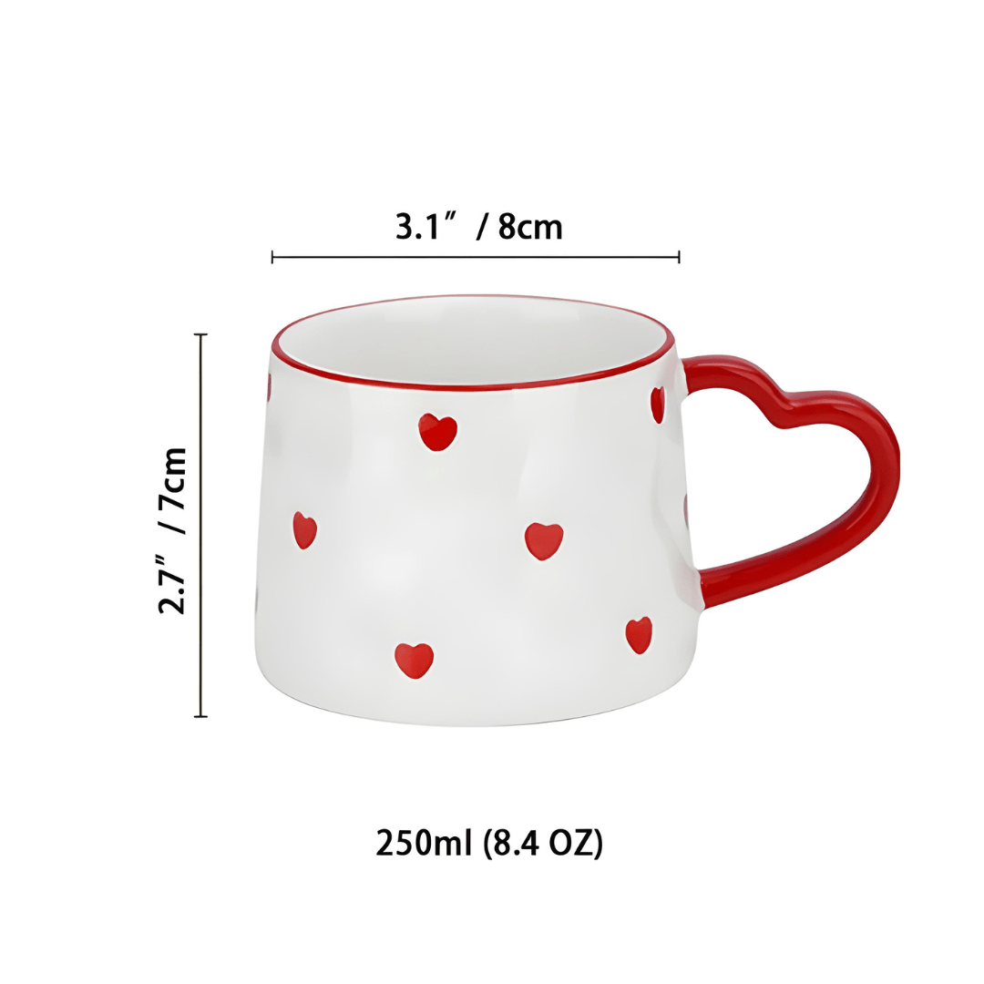 300ml Heart Handle Ceramic Mug with Matching Saucer