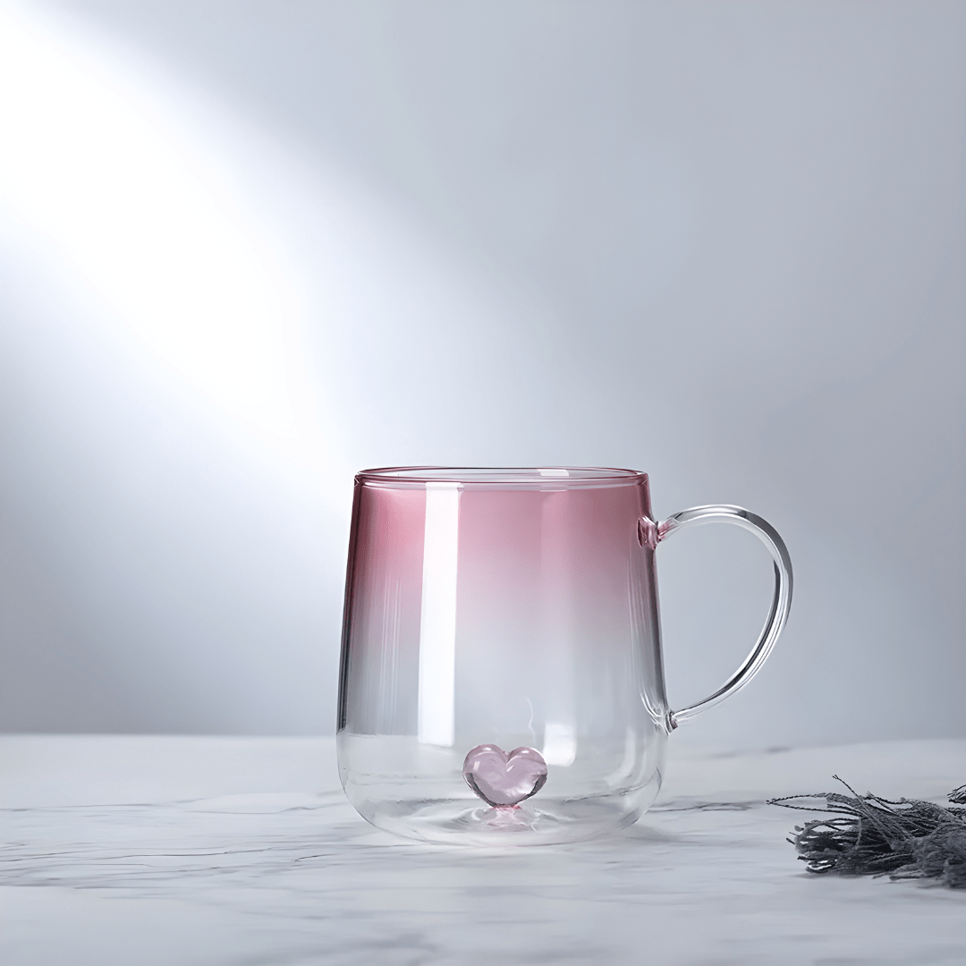 400ml 3d Borosilicate Glass Cup with Heart Detail – Pink or Blue Gradient