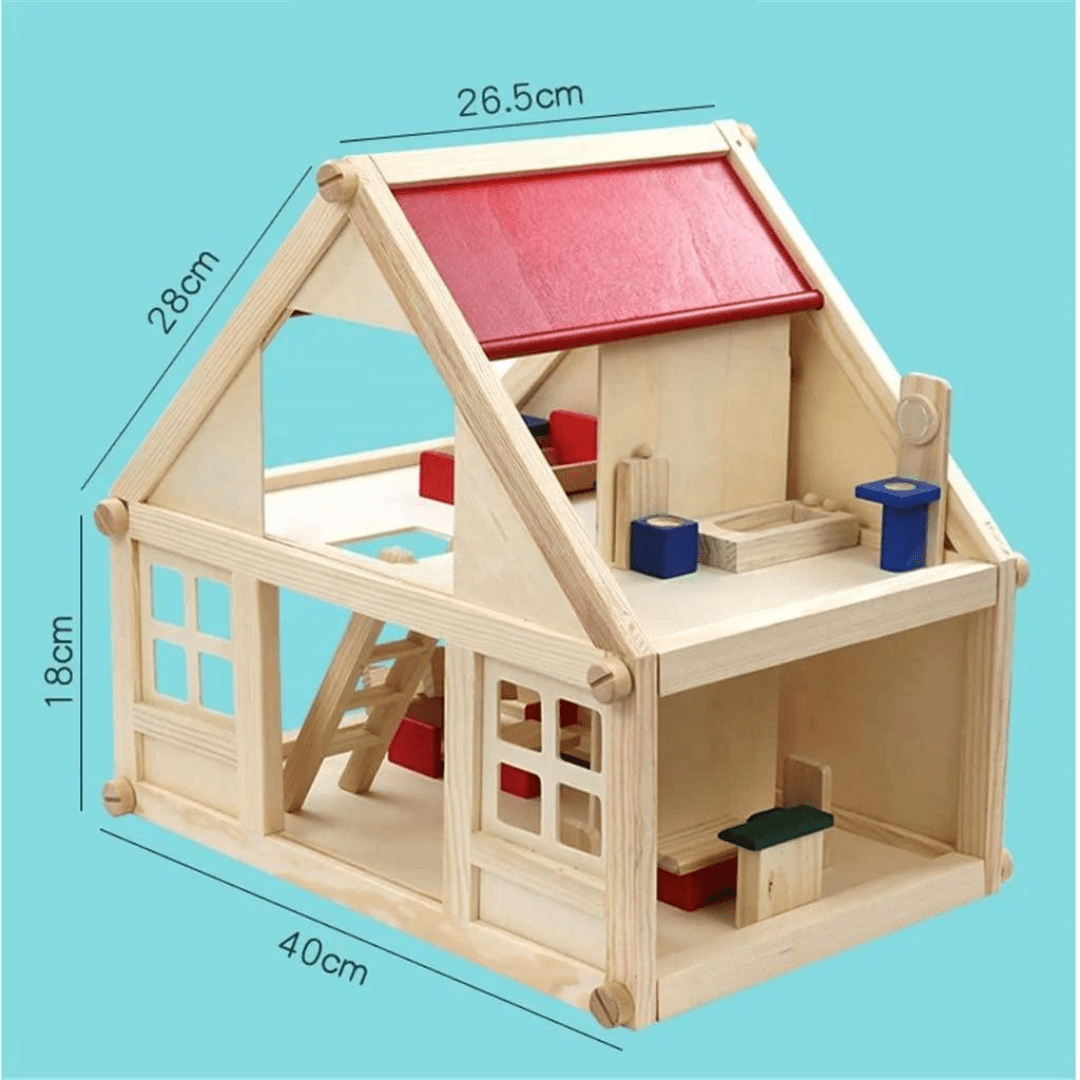 Portable Wooden Doll Mini House with Furniture – Educational Toy for Kids 3+