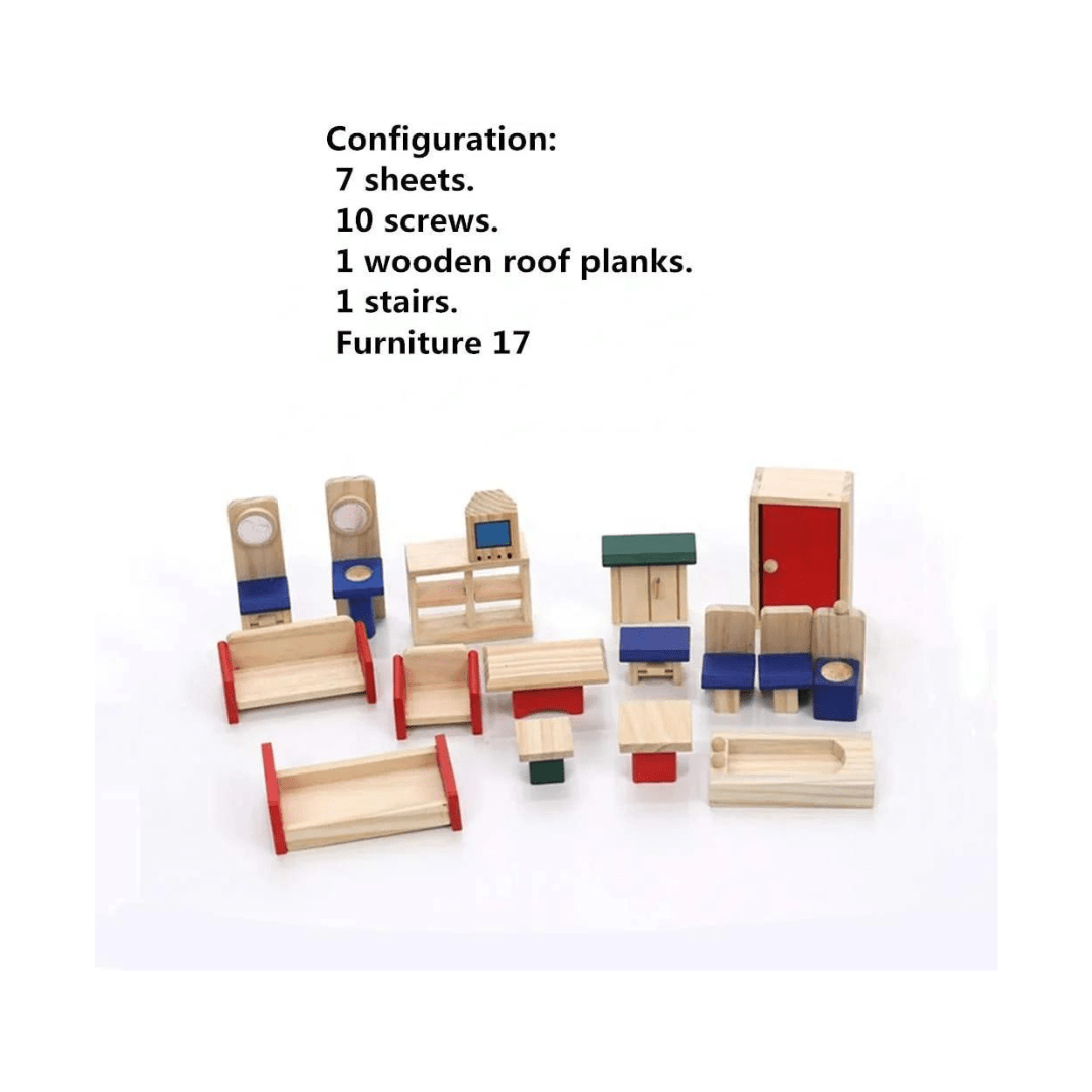 Portable Wooden Doll Mini House with Furniture – Educational Toy for Kids 3+