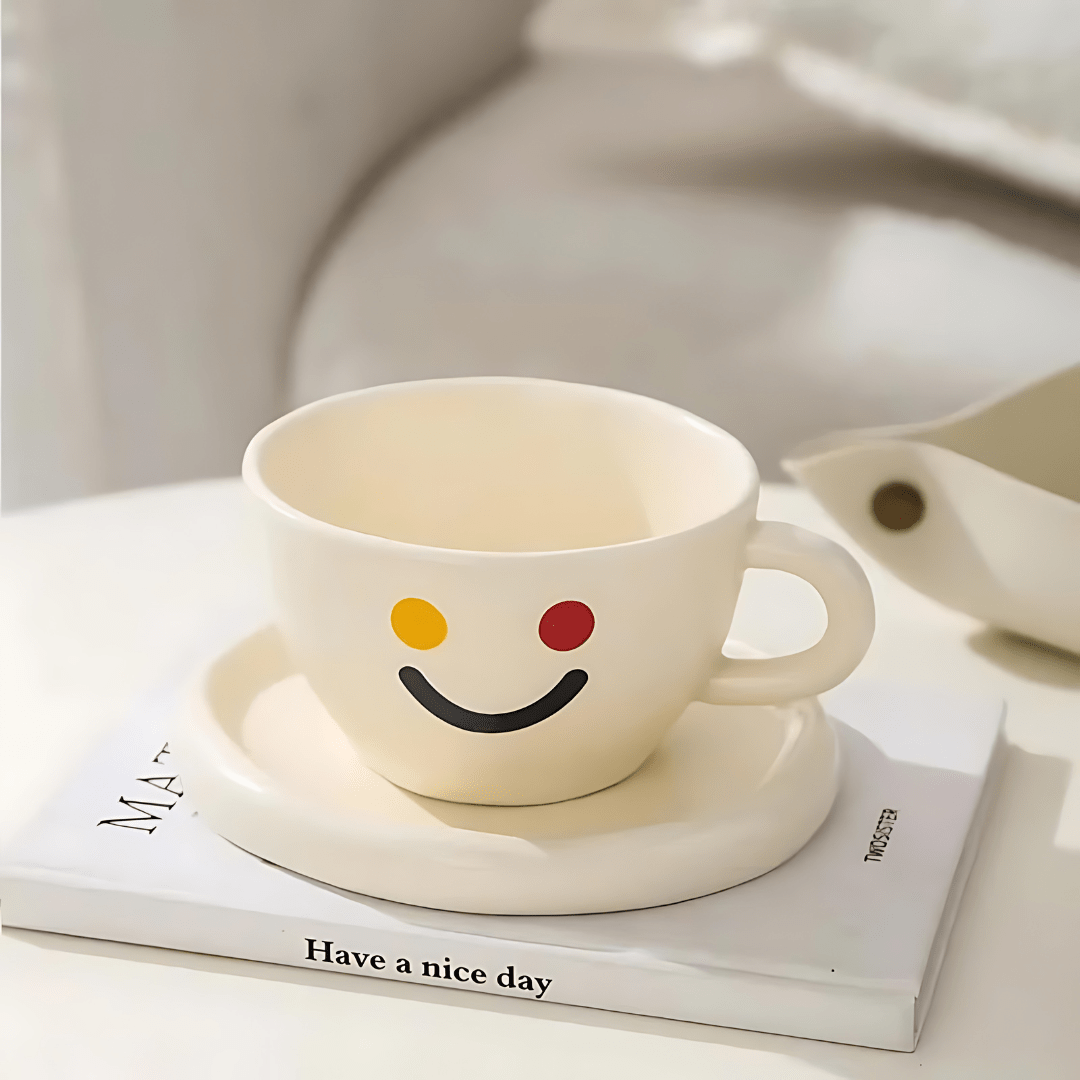 Ceramic Cup Korean Style Hand-Painted Yellow Smile 260ML