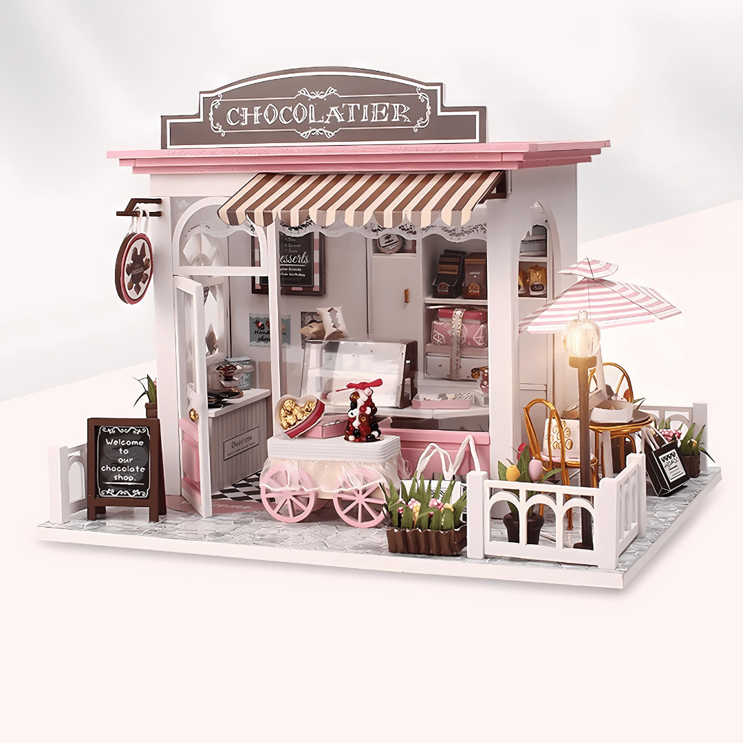 DIY Chocolatier Wooden Miniature Dollhouse Kit With LED Light