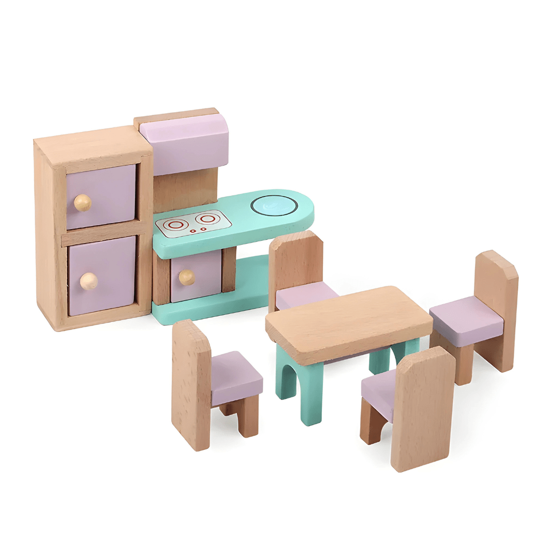 Premium Quality Wood Dollhouse Furniture Set 24pcs