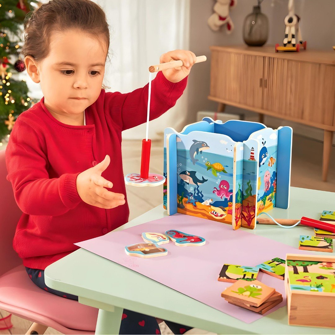Playtive Wooden Magnetic Fishing Game – 20-Piece Educational Toy for Kids (2+ Years)
